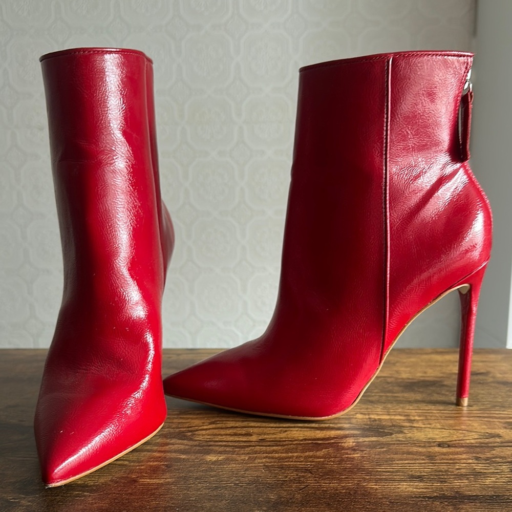Red Leather Ankle Boots